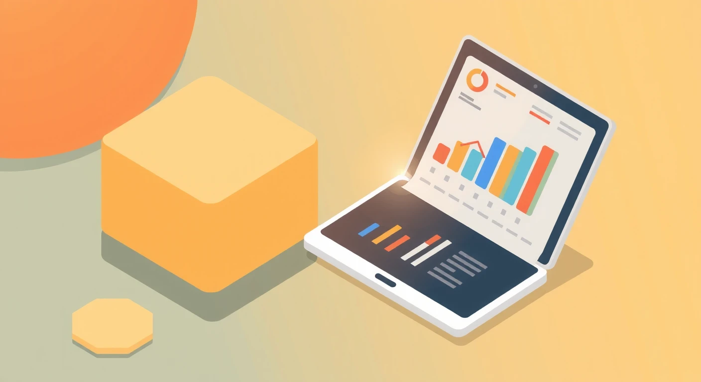 Illustration of data visualization, data block, tablet, geometric shape