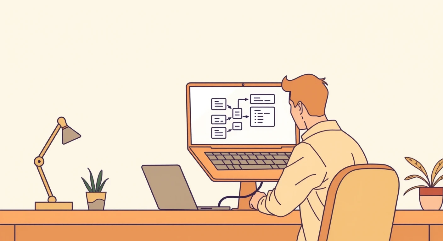データベース設計をするエンジニアのシンプルな線画イラスト
