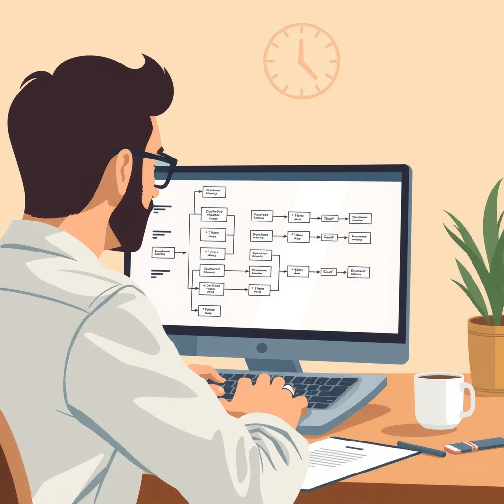 Flat illustration of an engineer designing a database schema