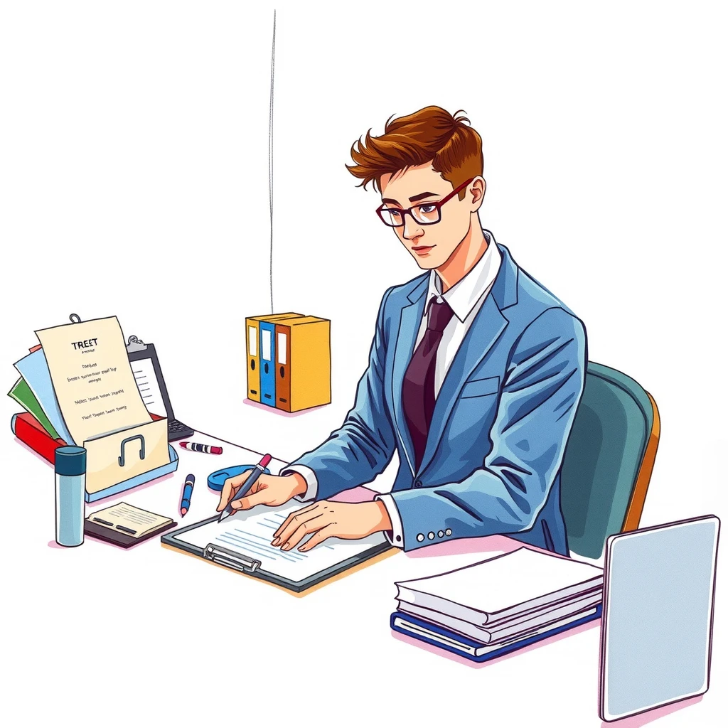 会社員・デスクワーク・書類・机のイラスト
