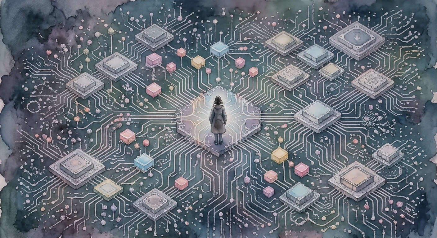 配線が広がる回路基板のイラスト（水彩）