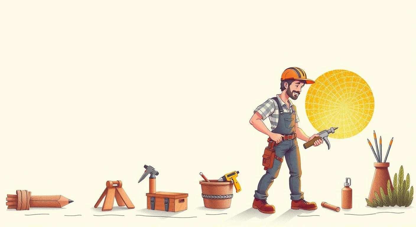 工具を使うDIY愛好家の色鉛筆風イラスト