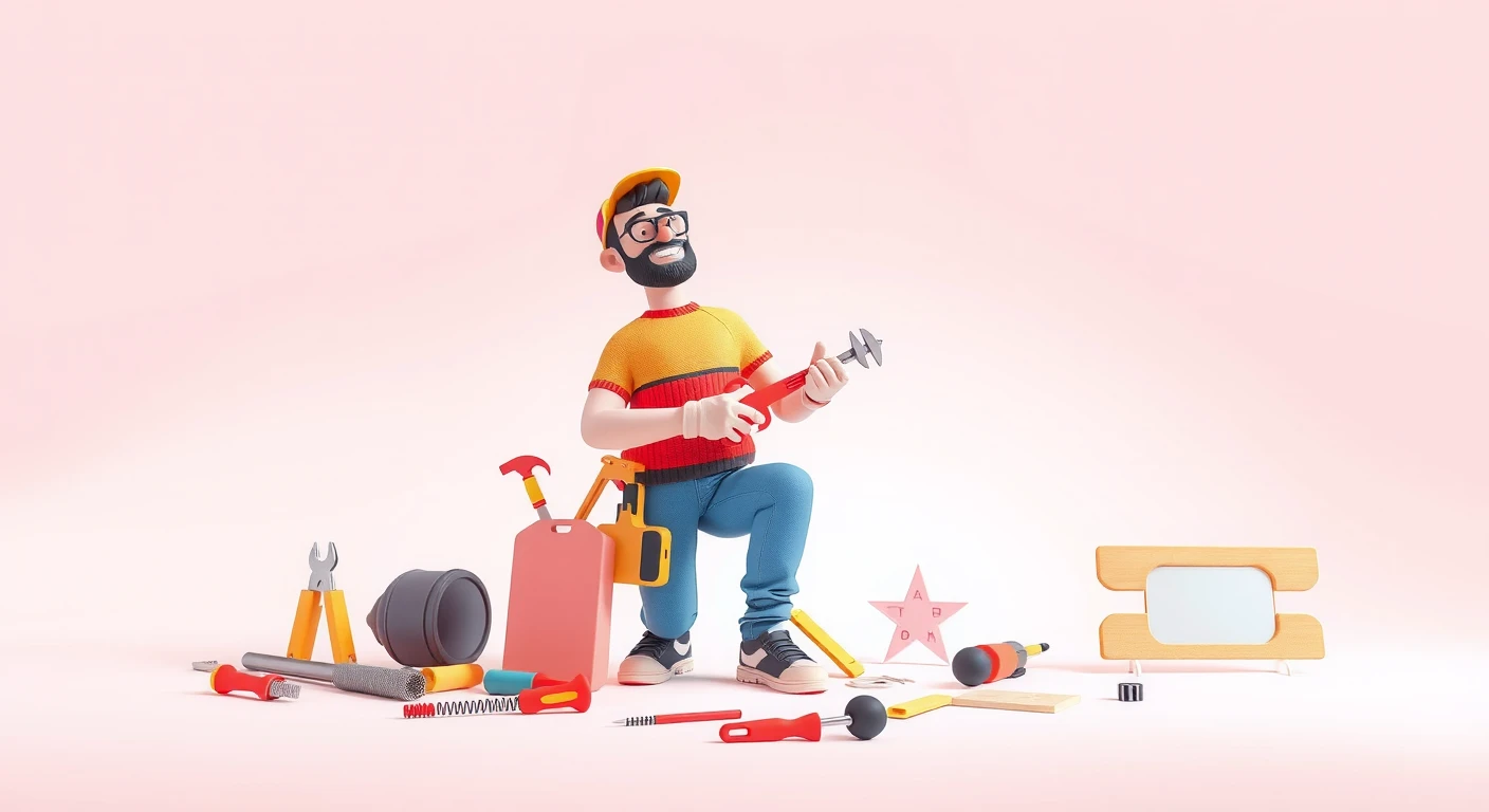 工具を使うDIY愛好家のソフトな3Dイラスト