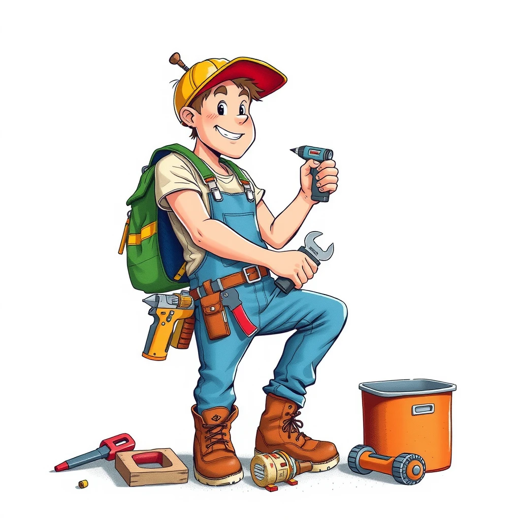 工具を使うDIY愛好家の色鉛筆風イラスト