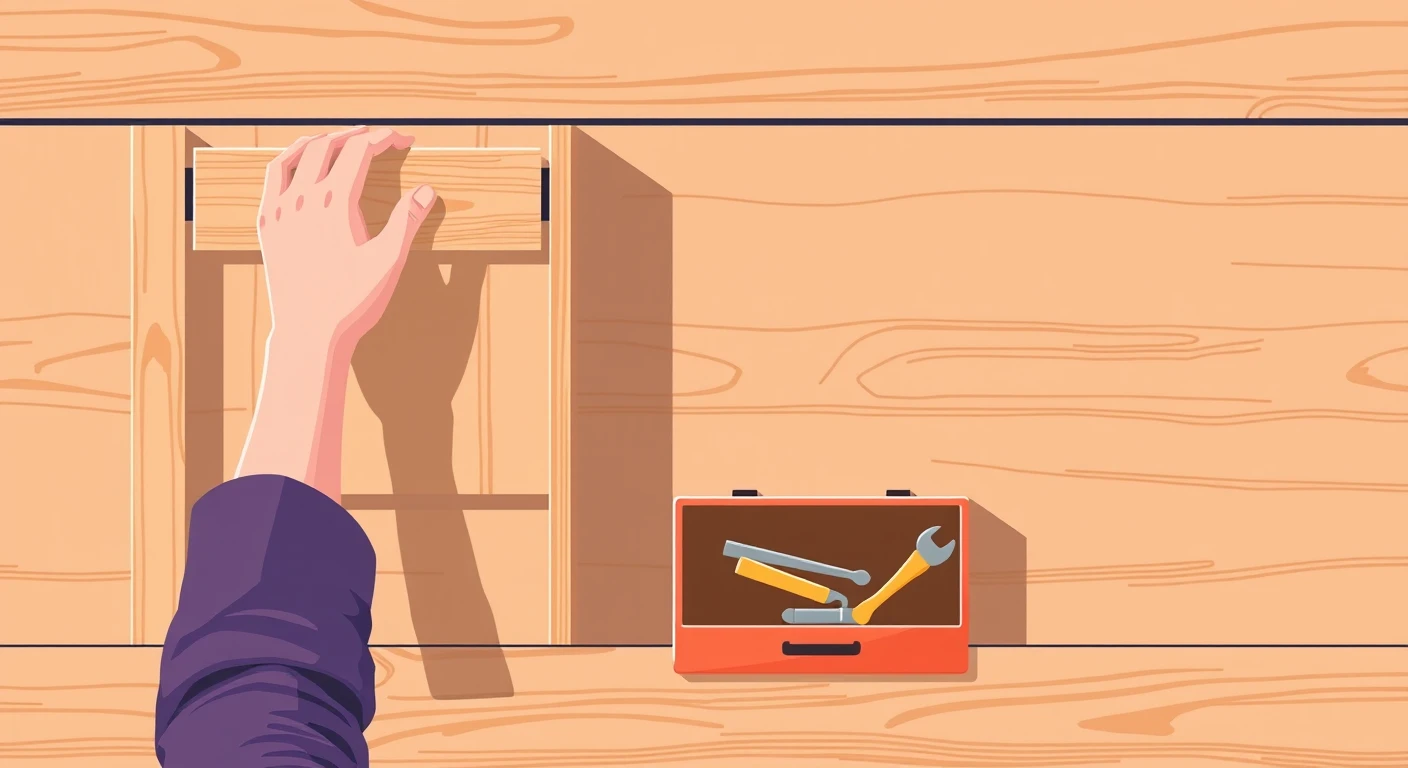工具で棚を組み立てる手元のフラットイラスト