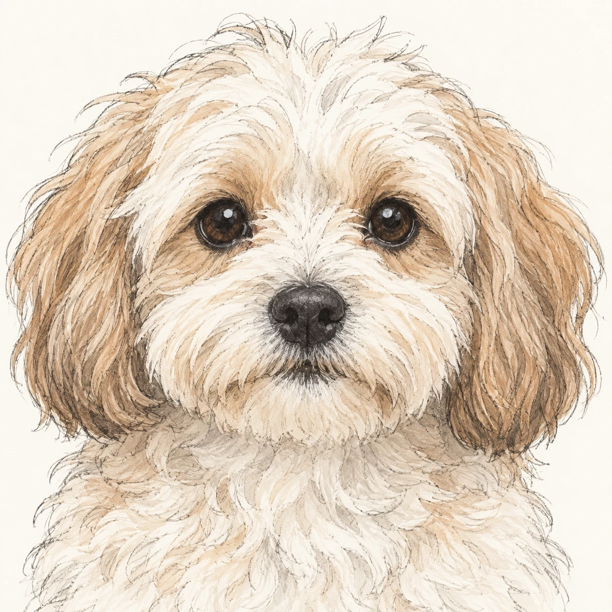 ふわふわの小型犬のプロフィールアイコン（手描き風）