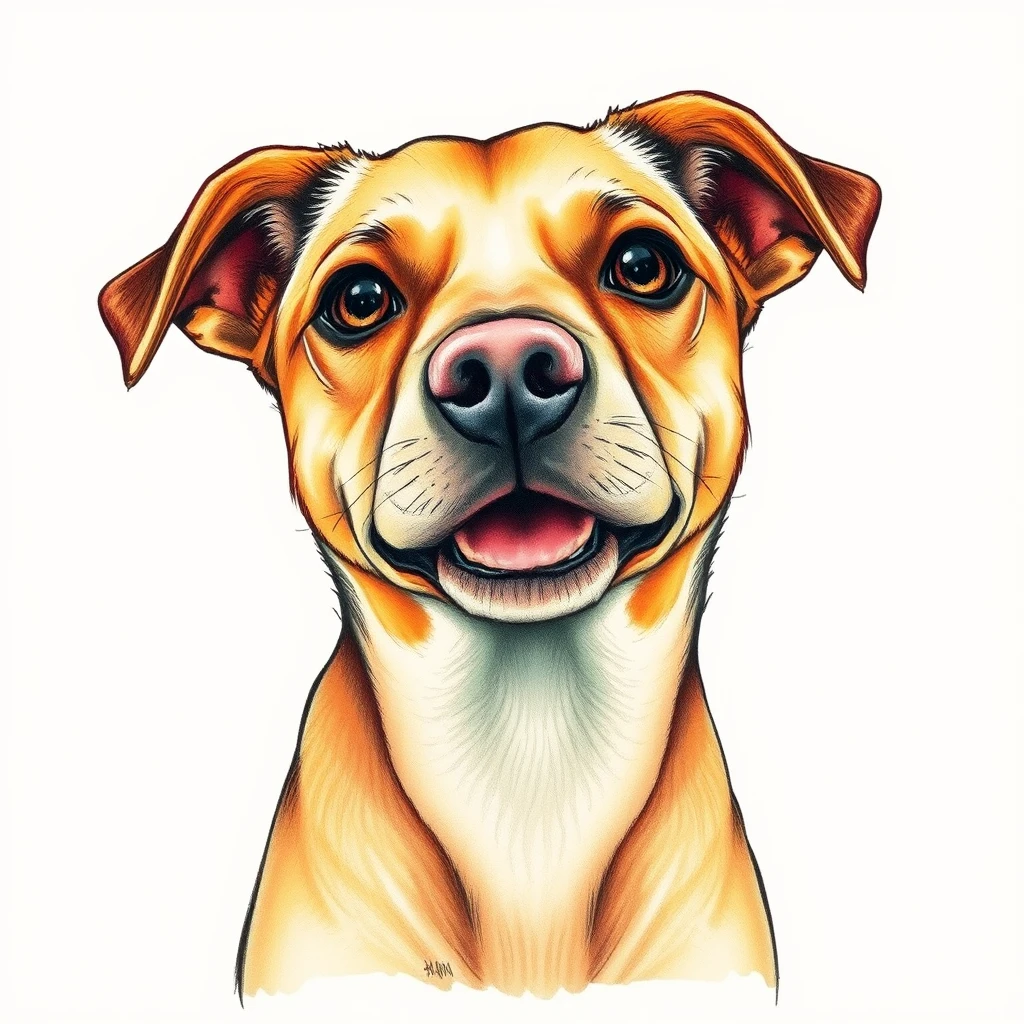 正面を向いた犬の色鉛筆風イラスト風イラストのプロフィールアイコン