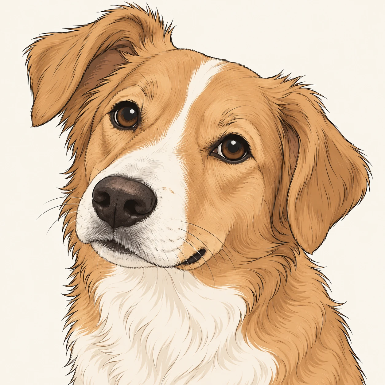 Profile picture of a dog at a three-quarter angle (simple line art)