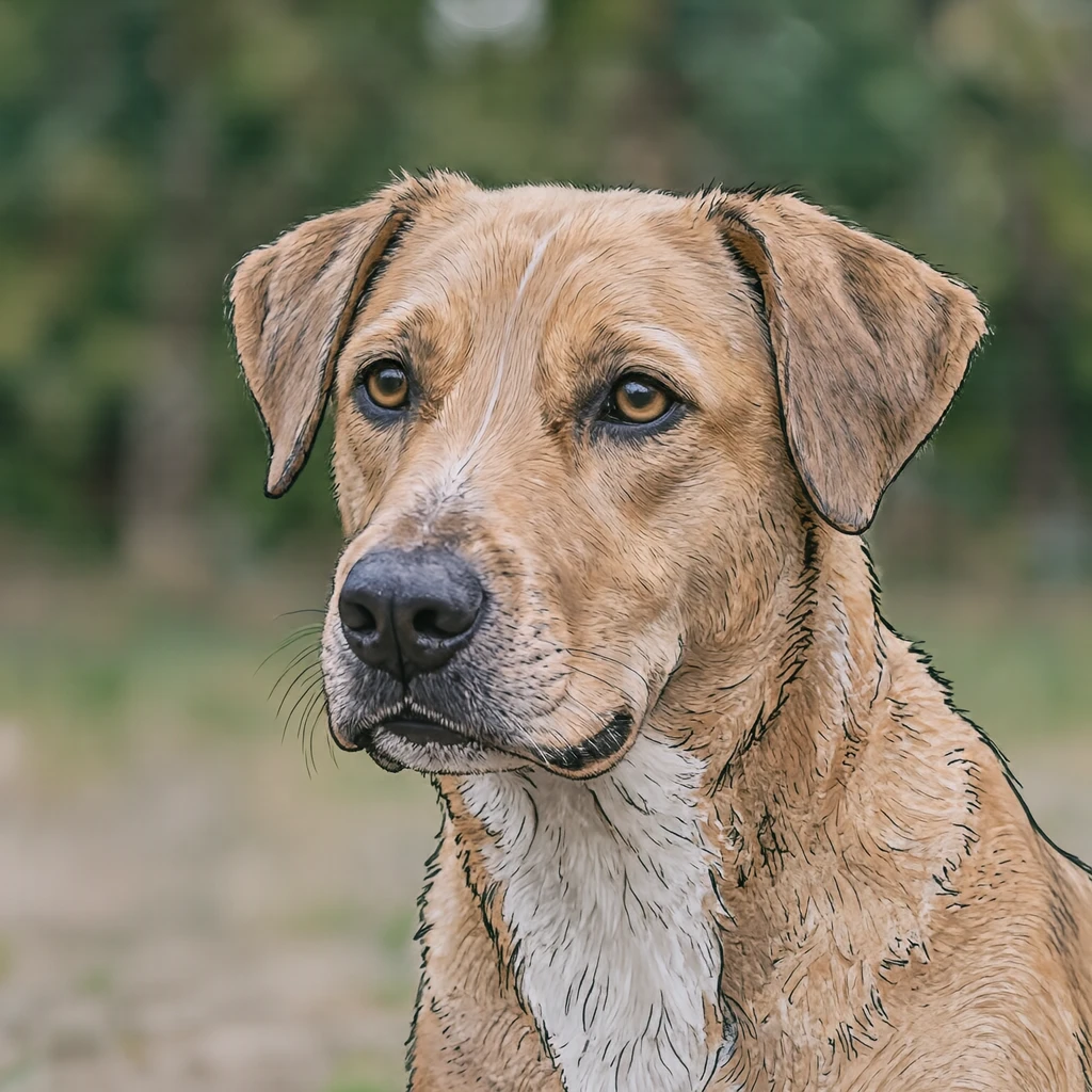 Profile picture of a dog at a three-quarter angle (simple line art)