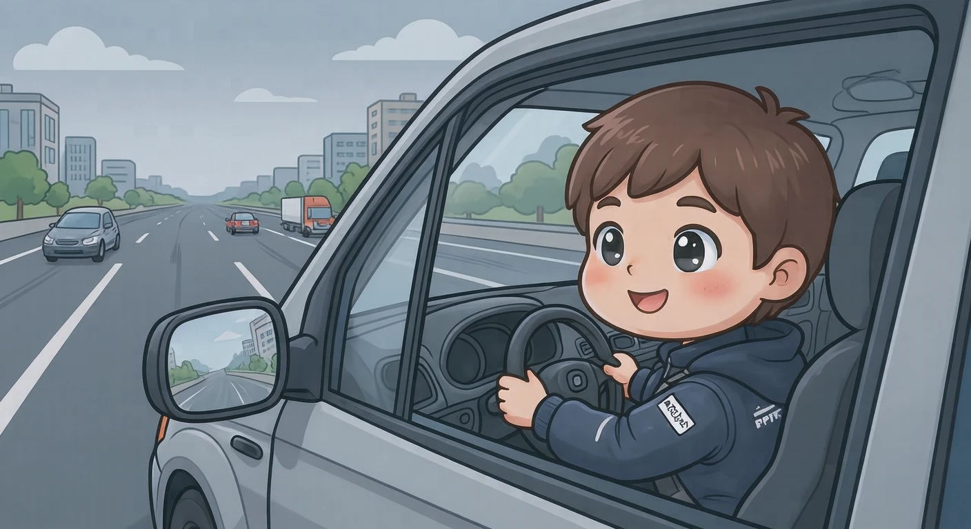 高速道路で合流車線に入るドライバーのイラスト（デフォルメ）