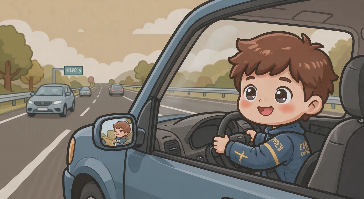 運転の高速道路で合流車線に入るドライバーのイラスト（デフォルメ）