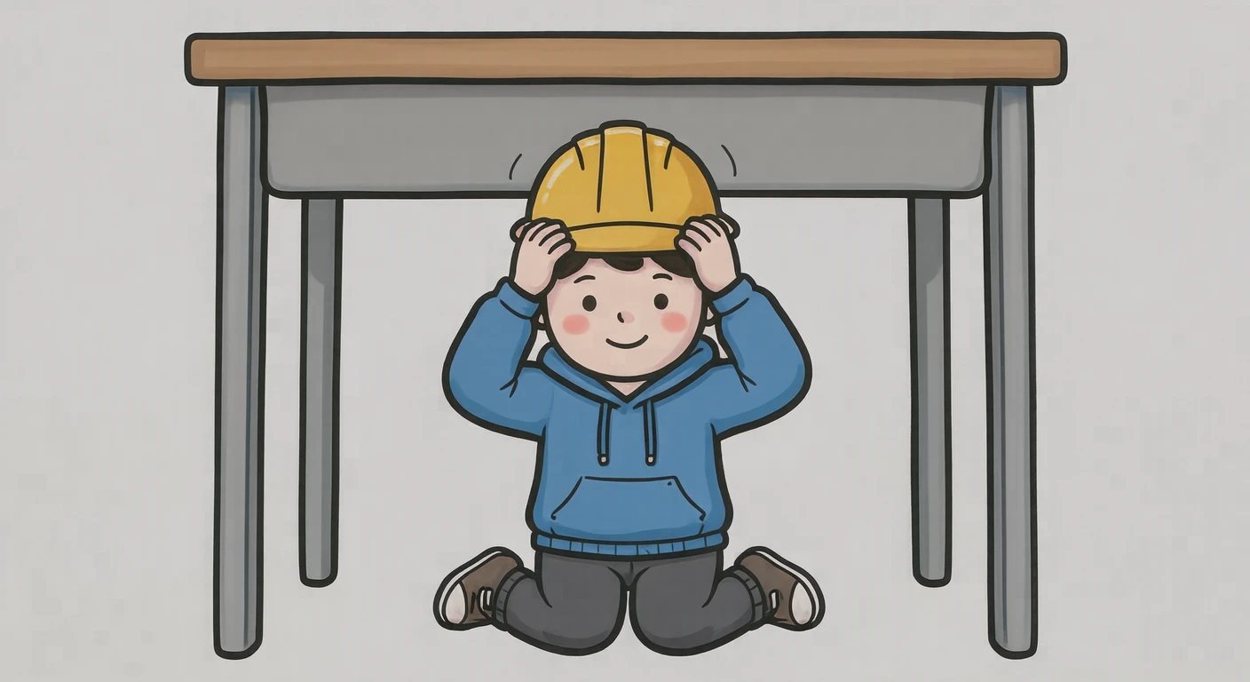 地震避難訓練のイラスト（ゆるいイラスト）