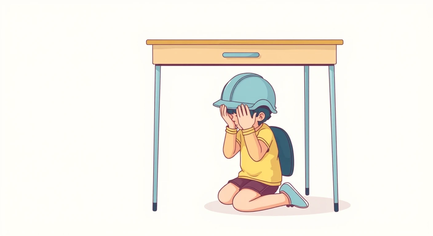 地震避難訓練のパステル調のイラスト
