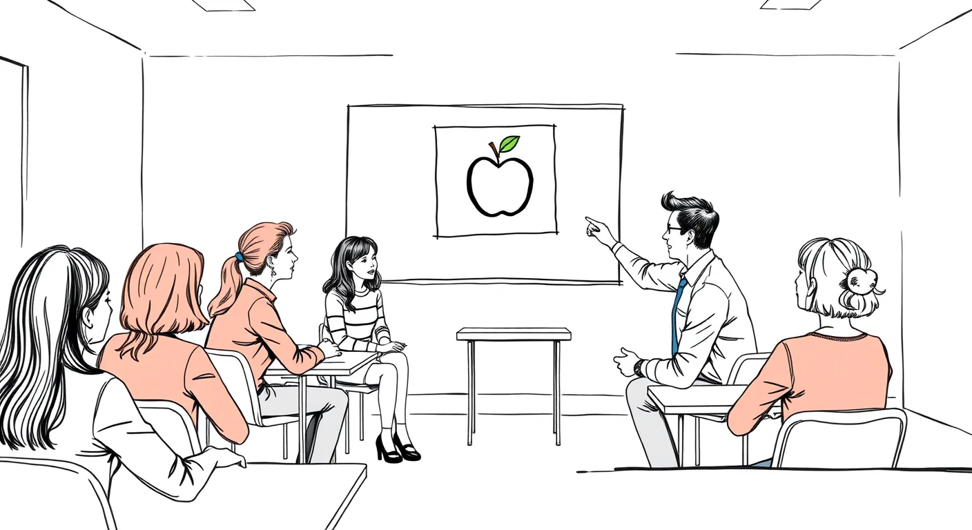 英語の授業で会話練習をする生徒と先生のイラスト