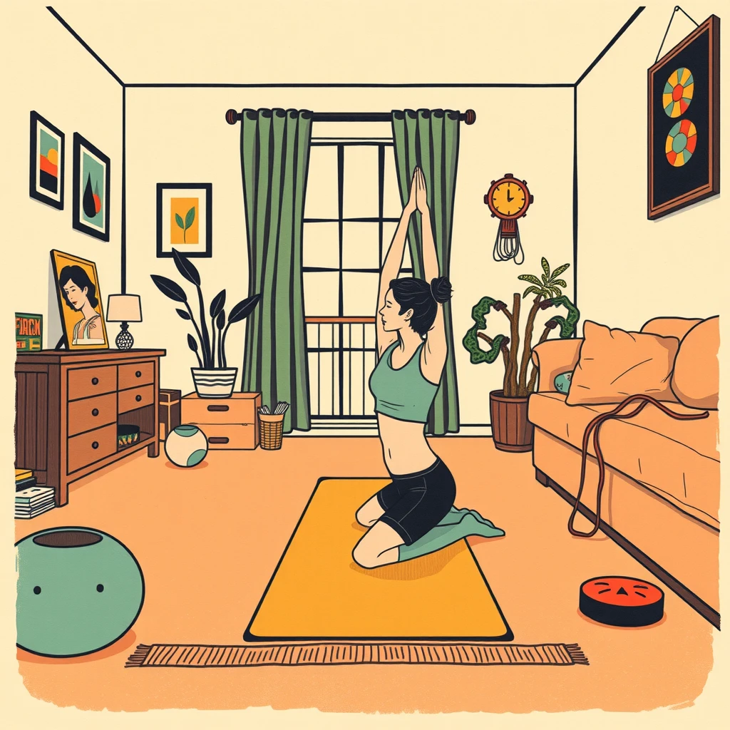 運動する人・運動・ヨガ・ヨガマットのイラスト