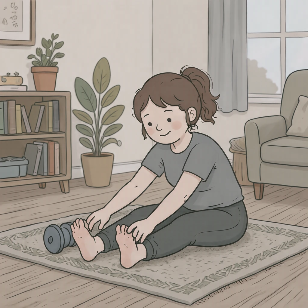 運動の自宅で座って前屈する運動する人のイラスト（ゆるいイラスト）