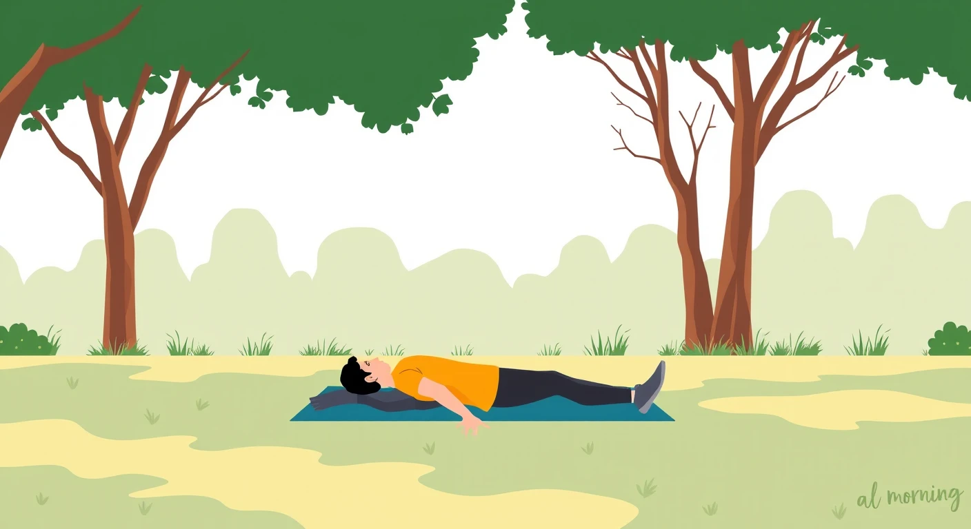 運動の公園で座って前屈する運動する人のイラスト（グラフィックポスター）