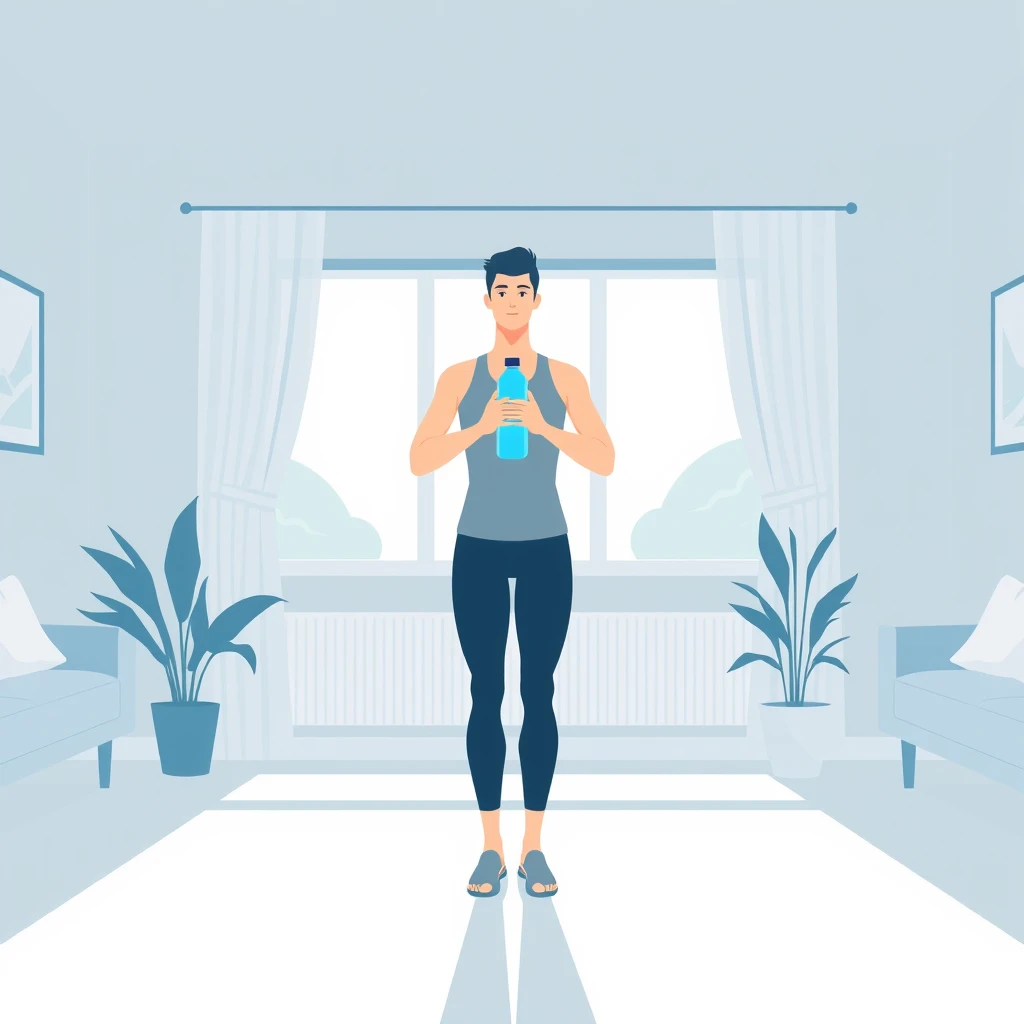 運動の自宅で水分をとる運動する人のイラスト（フラットイラスト）