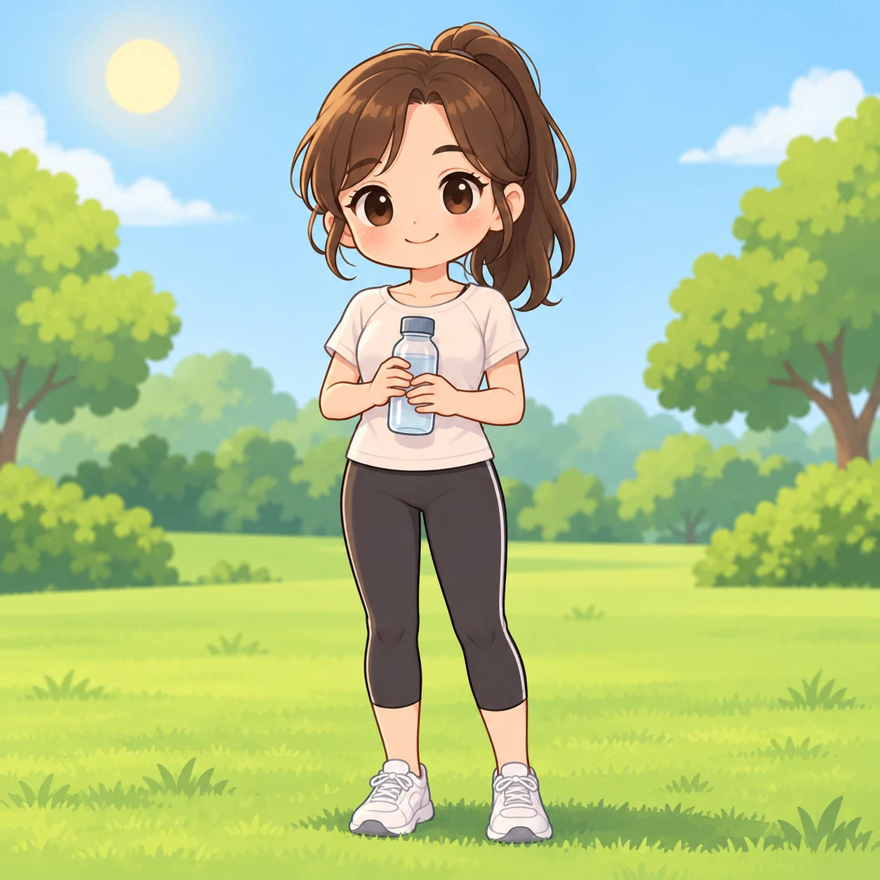 公園で水分をとる運動する人のイラスト(デフォルメ)