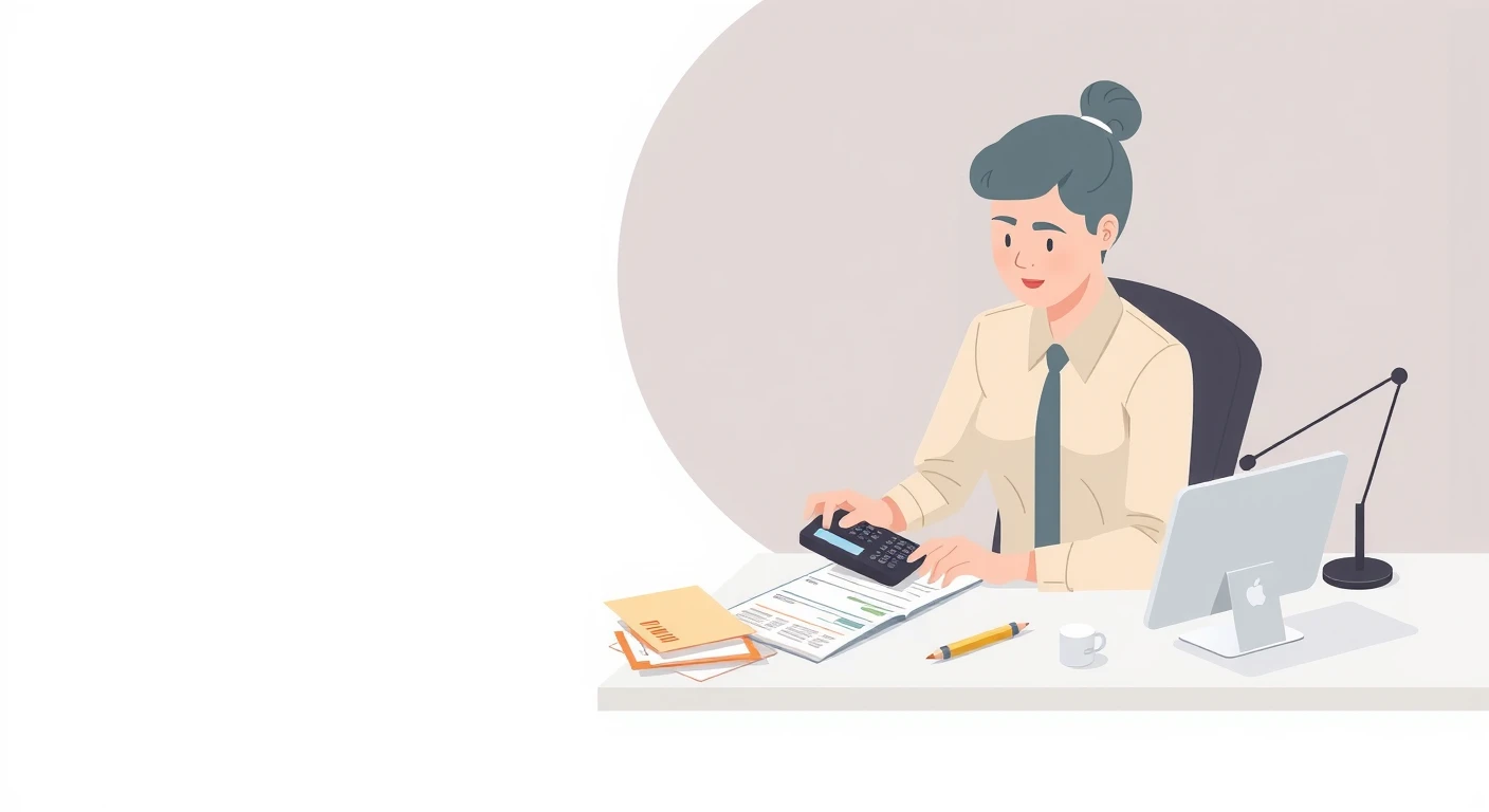 領収書を整理し経費精算をするオフィスワーカーのアイソメトリックイラスト