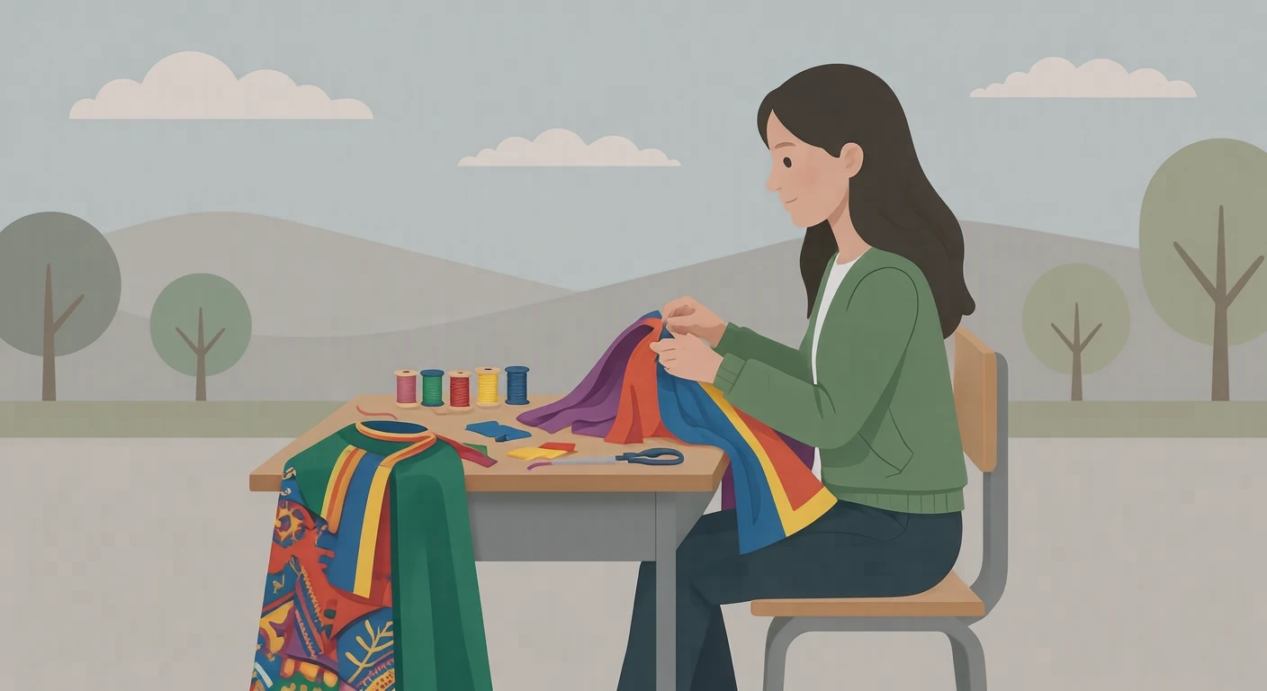Illustration of a student making a costume for a school festival (flat illustration)