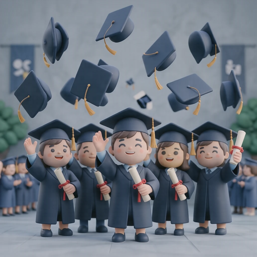 Illustration of graduation ceremony celebration (soft 3D)
