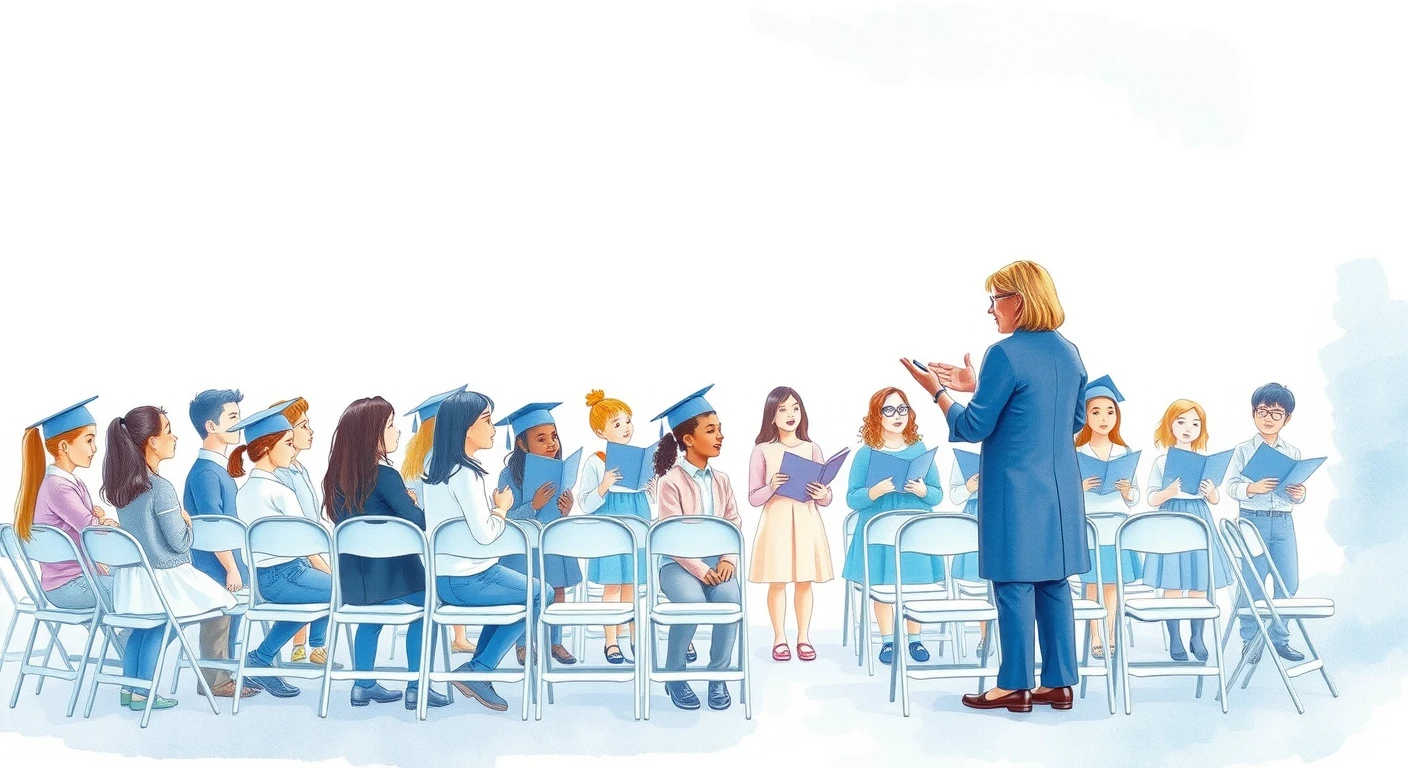 卒業式の練習で並んで歌う生徒たちのイラスト