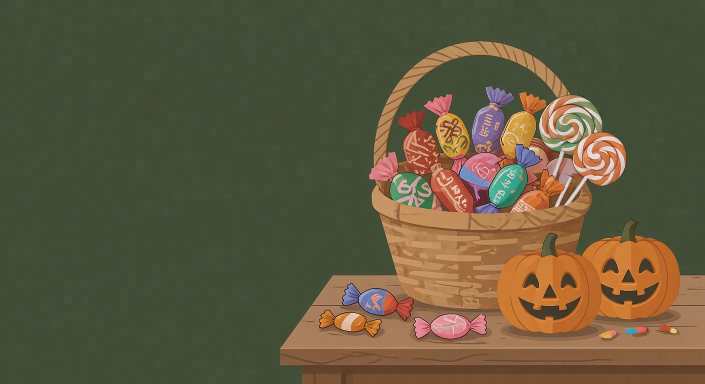 ハロウィンのキャンディとかぼちゃのイラスト(フラットイラスト)