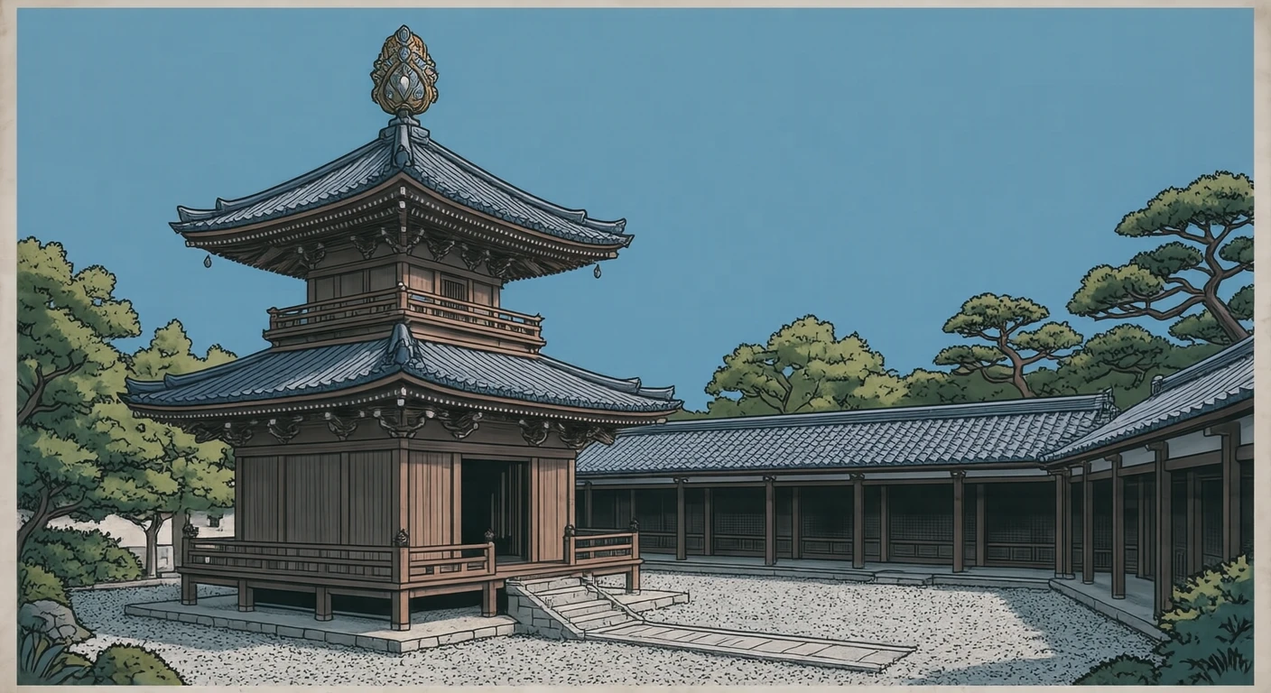 世界遗产法隆寺八角形梦殿插画（海报风）