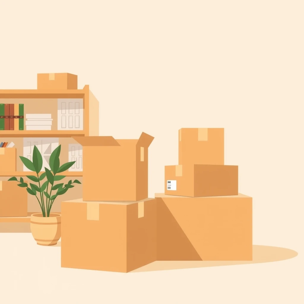 Flat illustration of a person packing boxes for a house move
