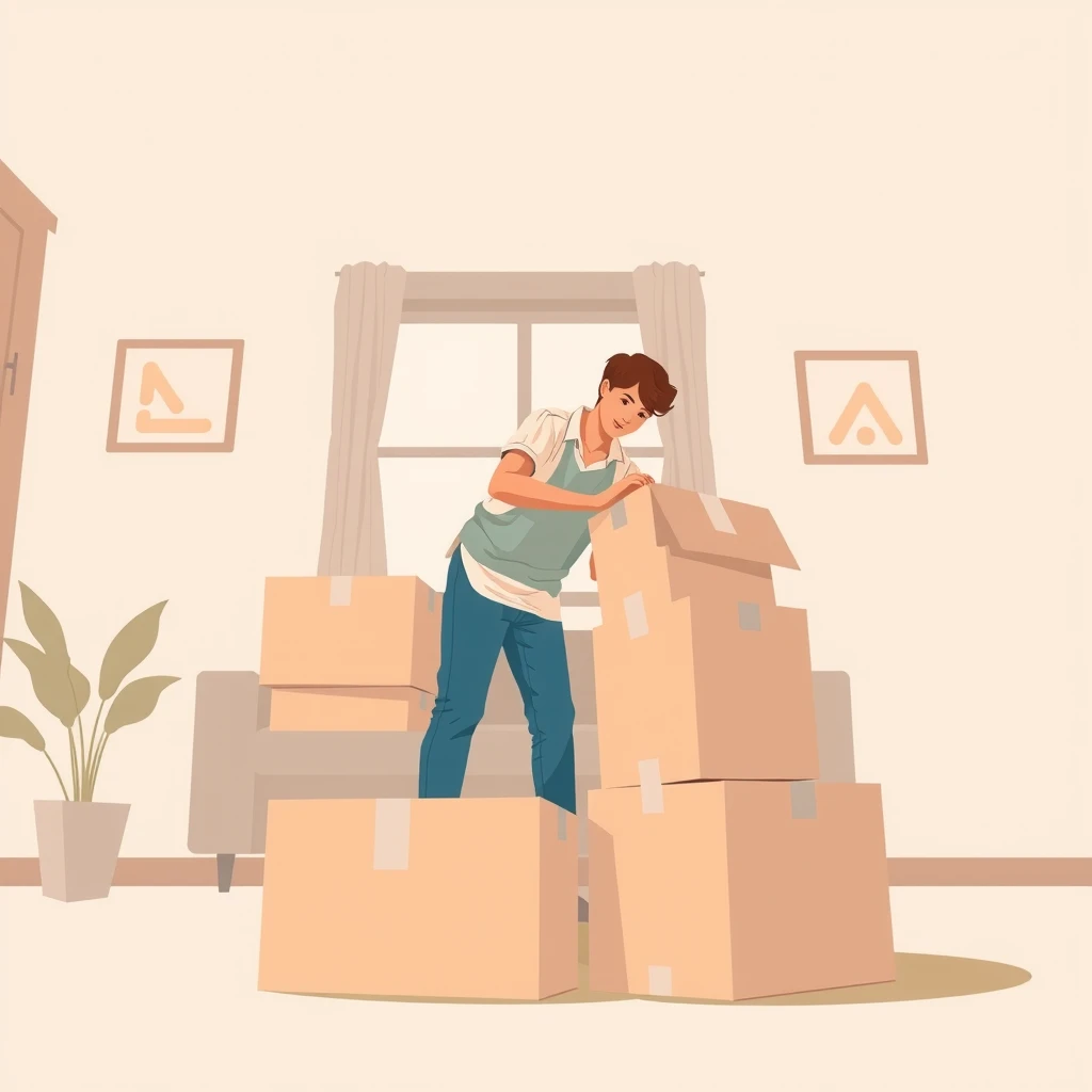 Flat illustration of a person packing boxes for a house move