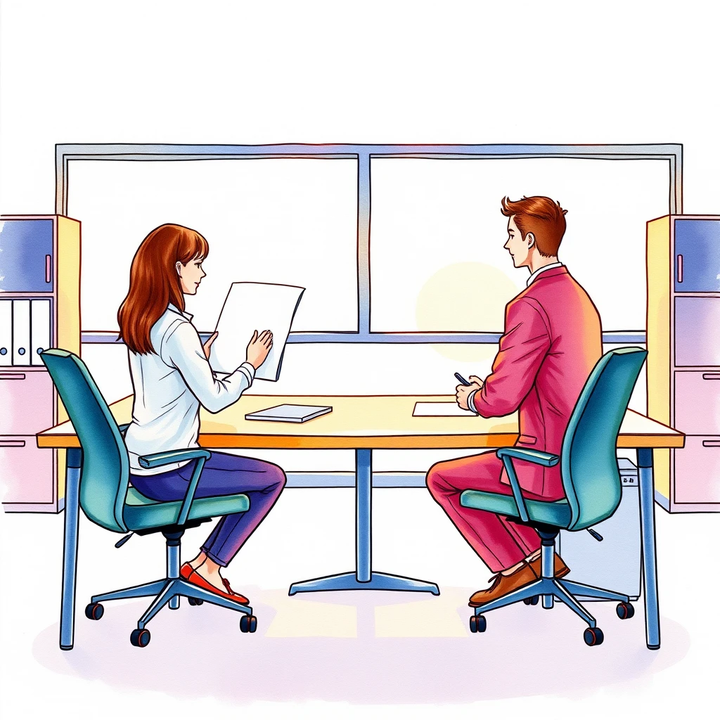 机をはさんで面接する面接官と候補者のイラスト