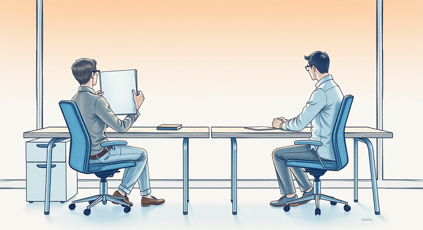 机をはさんで面接する面接官と候補者のイラスト