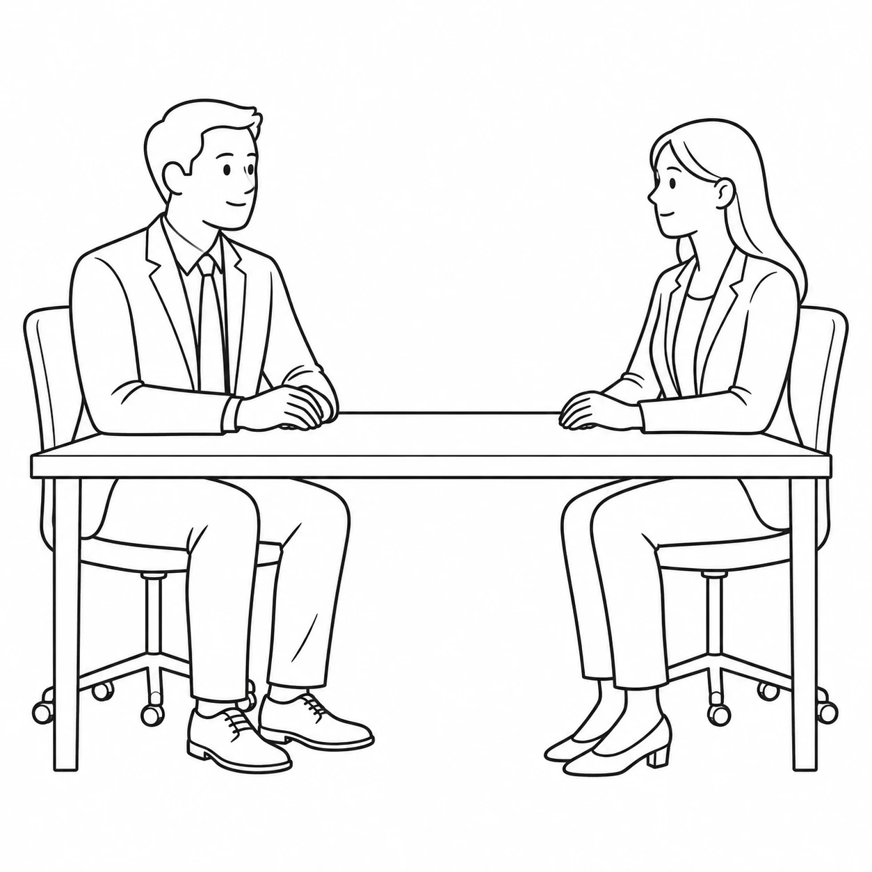 面接官と候補者の就職面接のイラスト（シンプル線画）