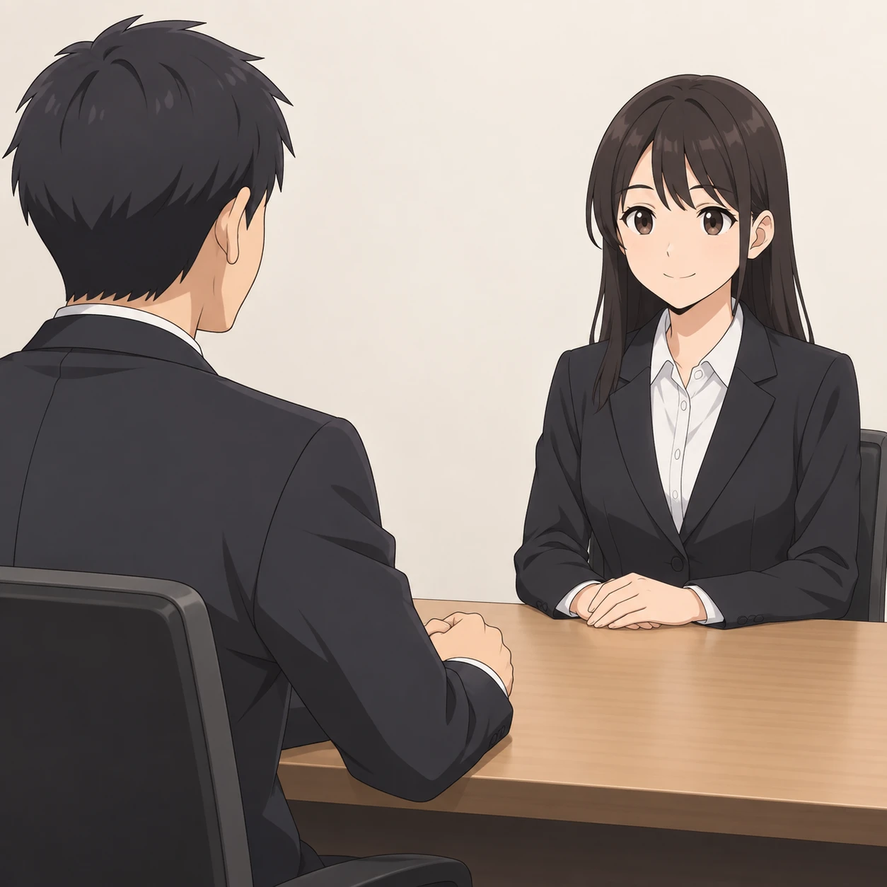 面接官と候補者の就職面接のイラスト（アニメ塗り）