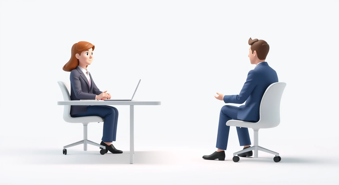 面接官と候補者の就職面接のソフトな3Dイラスト