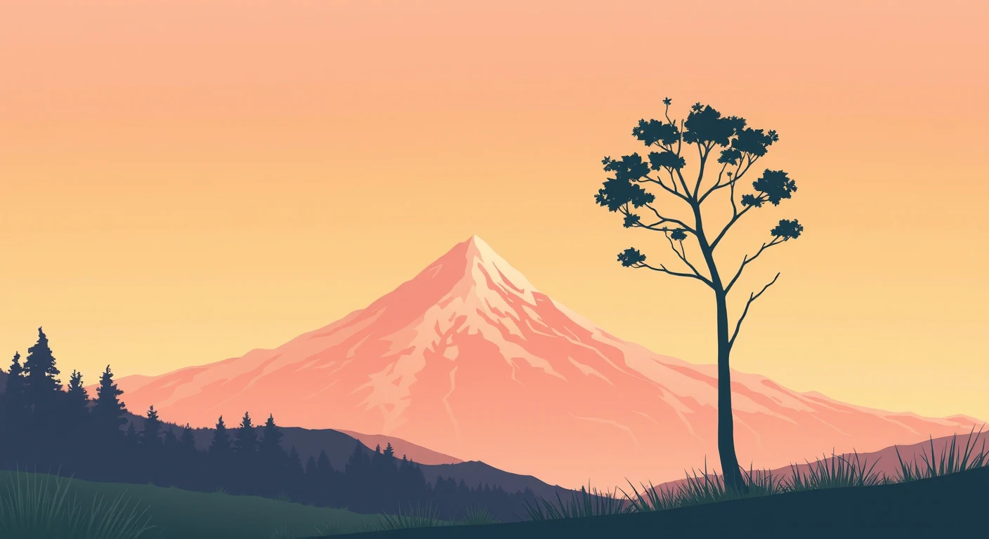 Illustration of landscape, nature, mountain, tree, sky, in an outdoors