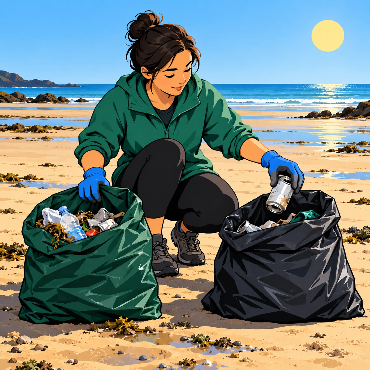 志愿者、回收、捡垃圾的插画（海报风）