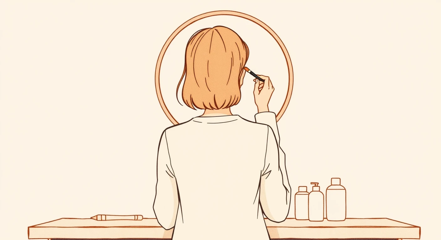 鏡の前で化粧をする人のイラスト