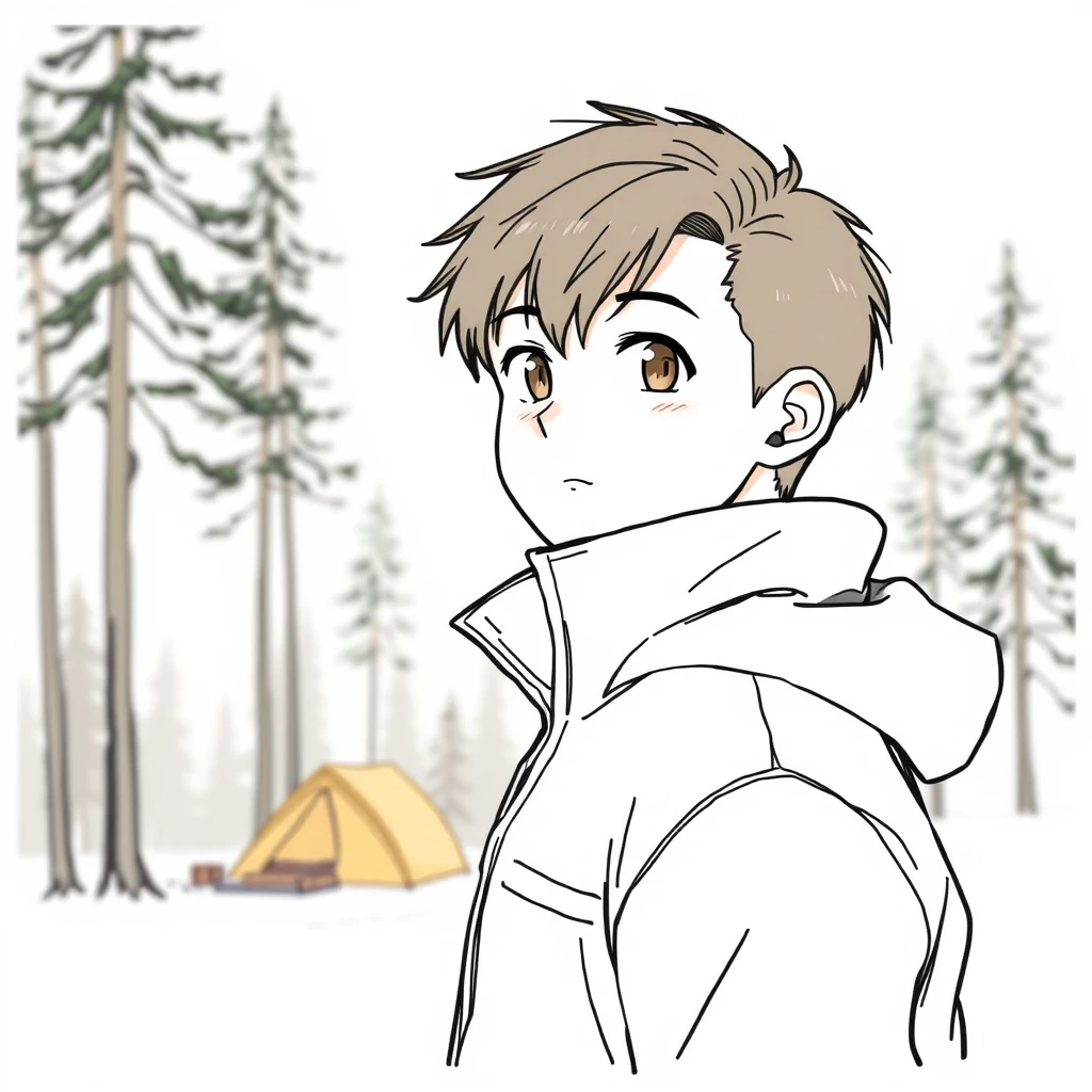 キャンプ姿の男性のアニメ調プロフィールアイコン（手描き風）