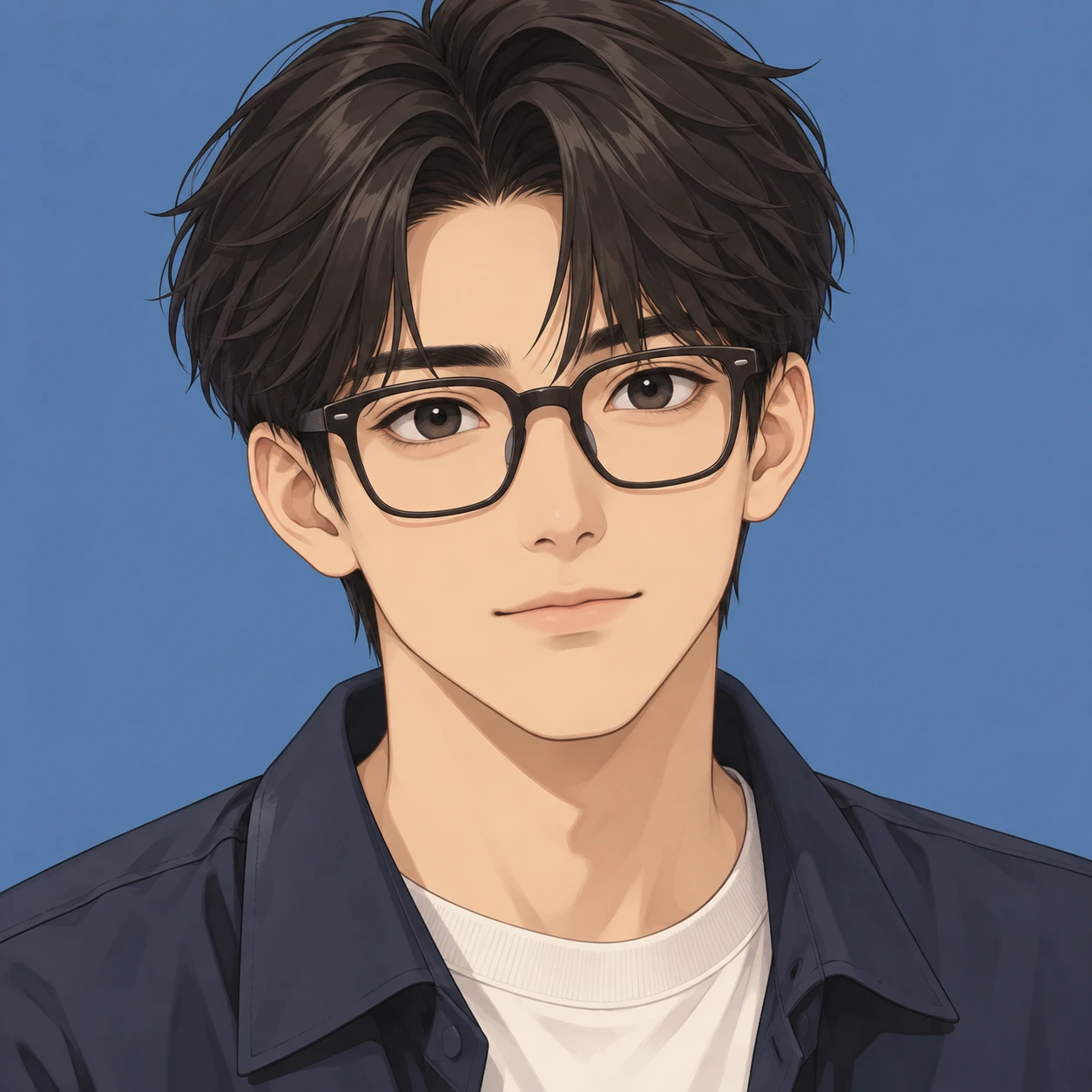 Anime-style profile picture of a man wearing glasses (isometric)