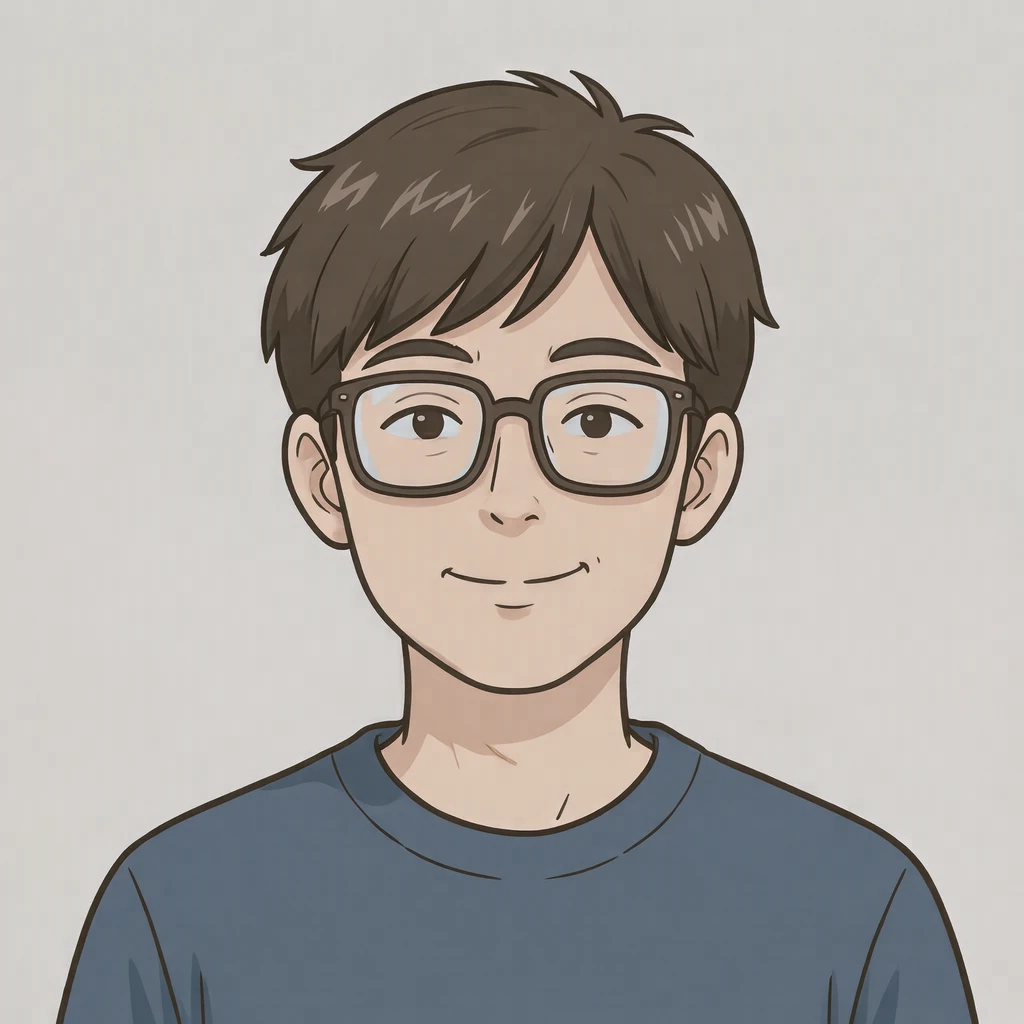안경을 쓴 남성의 애니메이션풍 프로필 아이콘 (편안한 카툰)