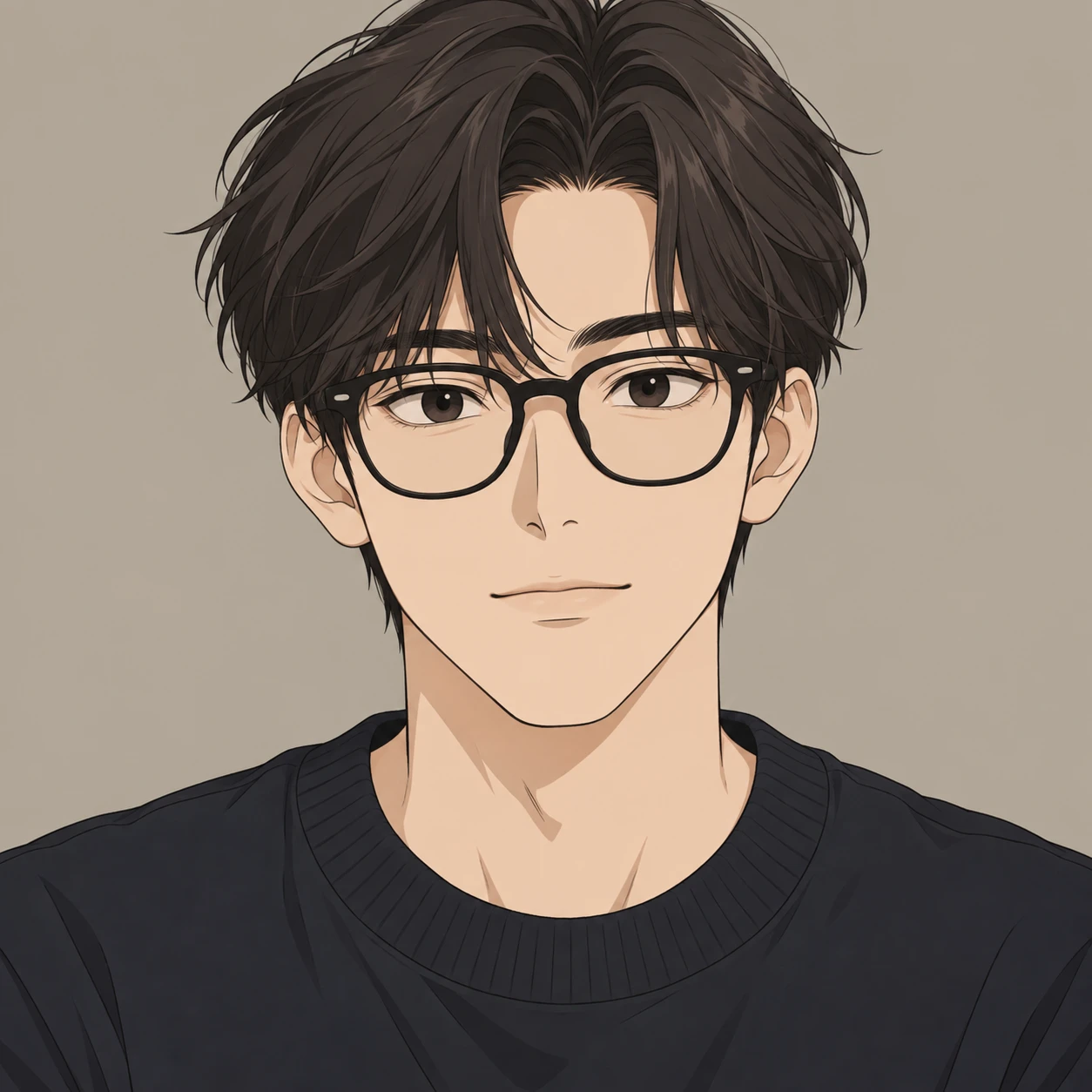 Anime-style profile picture of a man wearing glasses (simple line art)