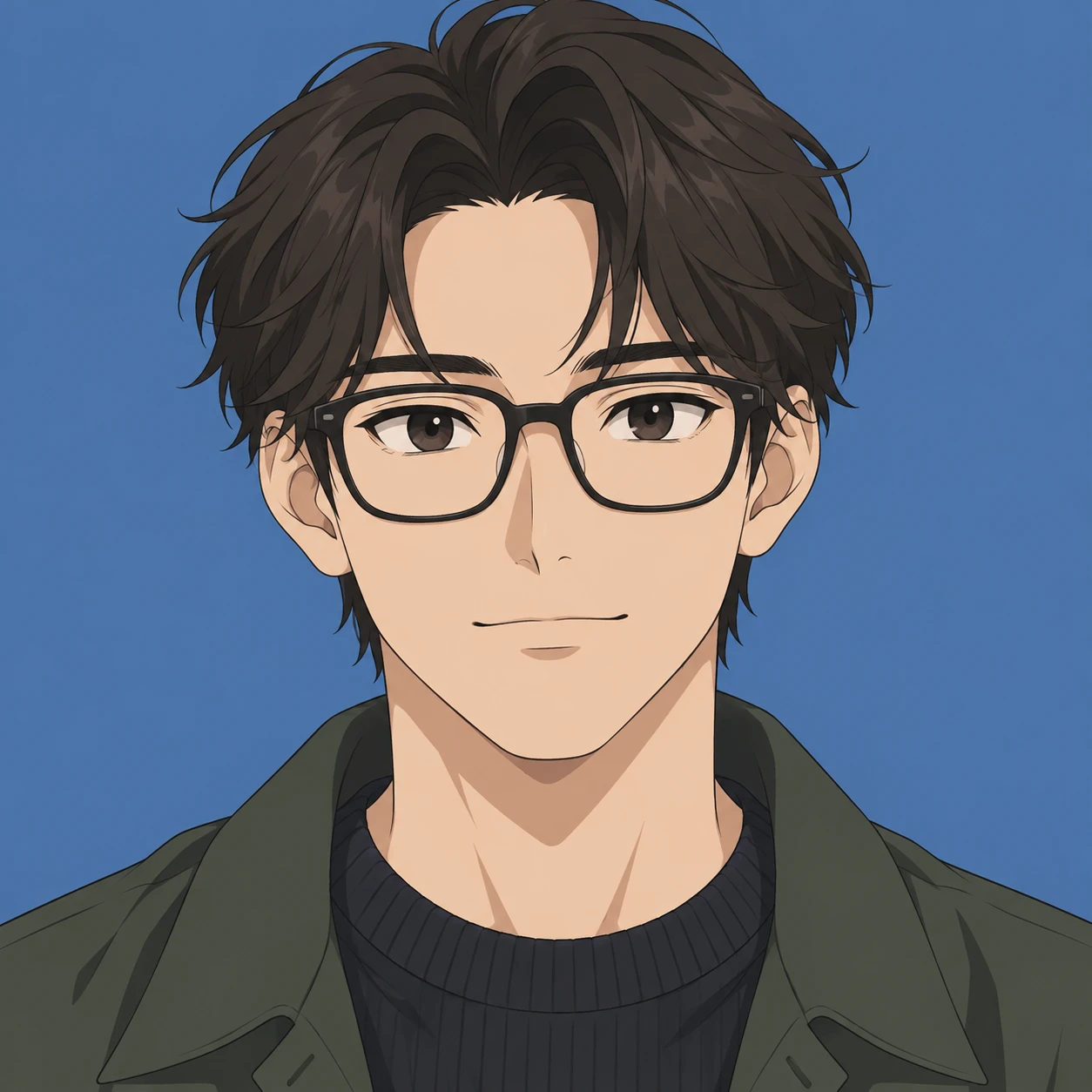 Anime-style profile picture of a man wearing glasses (flat illustration)