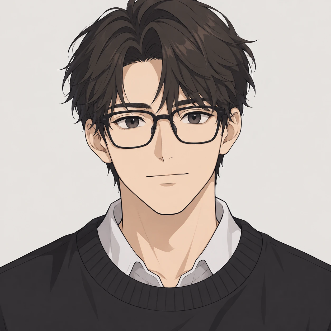Anime-style profile picture of a man wearing glasses (simple line art)