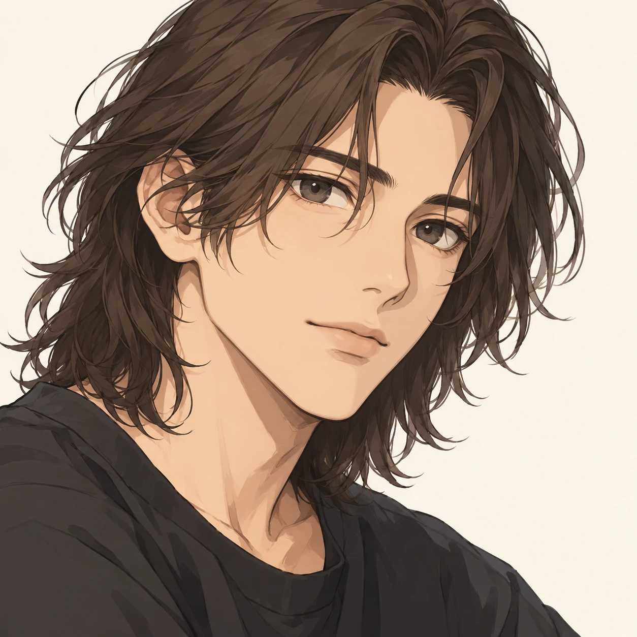 Anime-style profile picture of a man with long hair (loose cartoon)