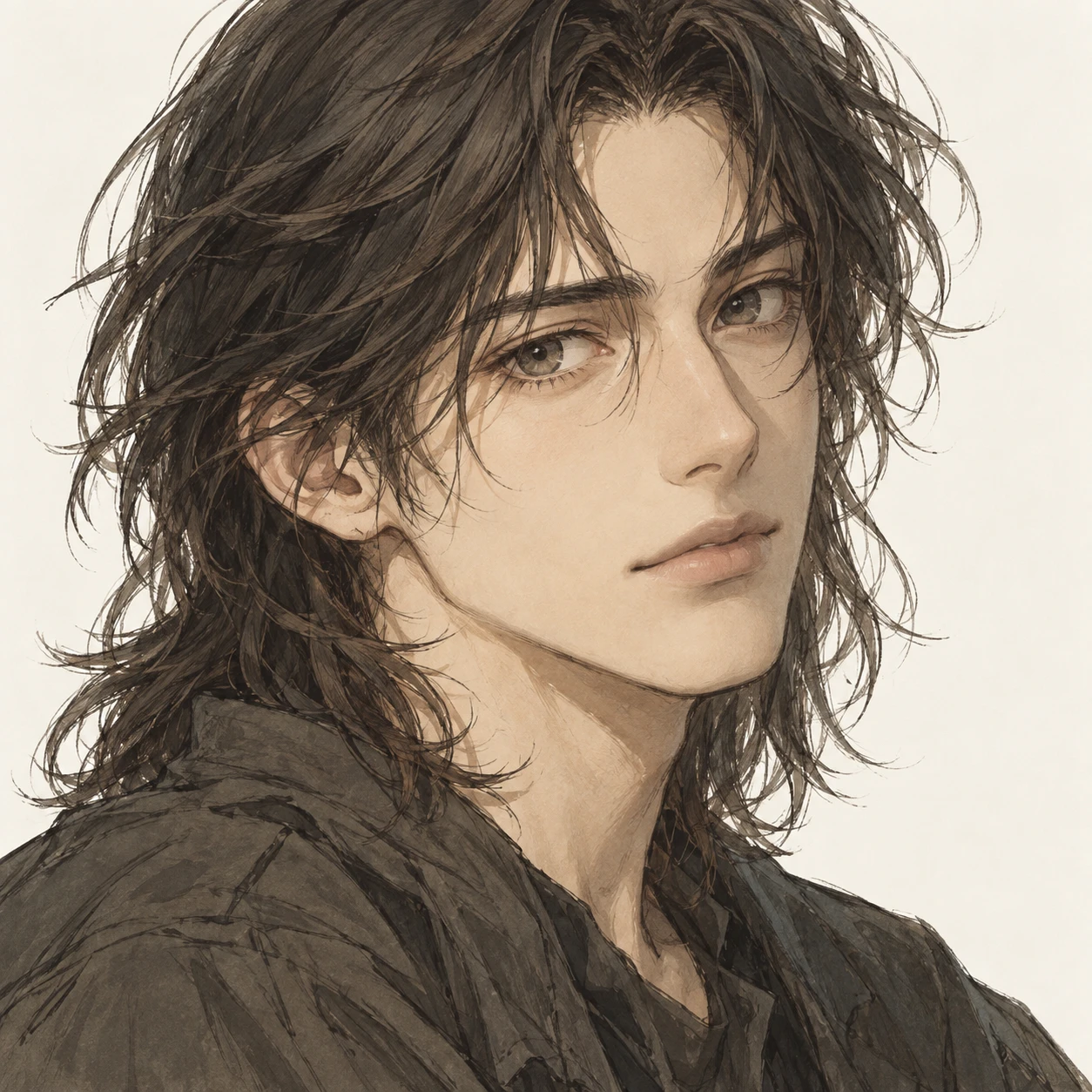 Anime-style profile picture of a man with long hair (hand-drawn)