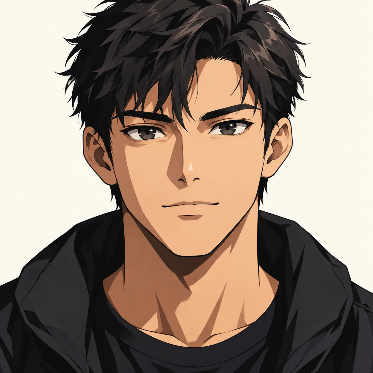 Anime-style profile picture of a man with short hair (bold graphic)