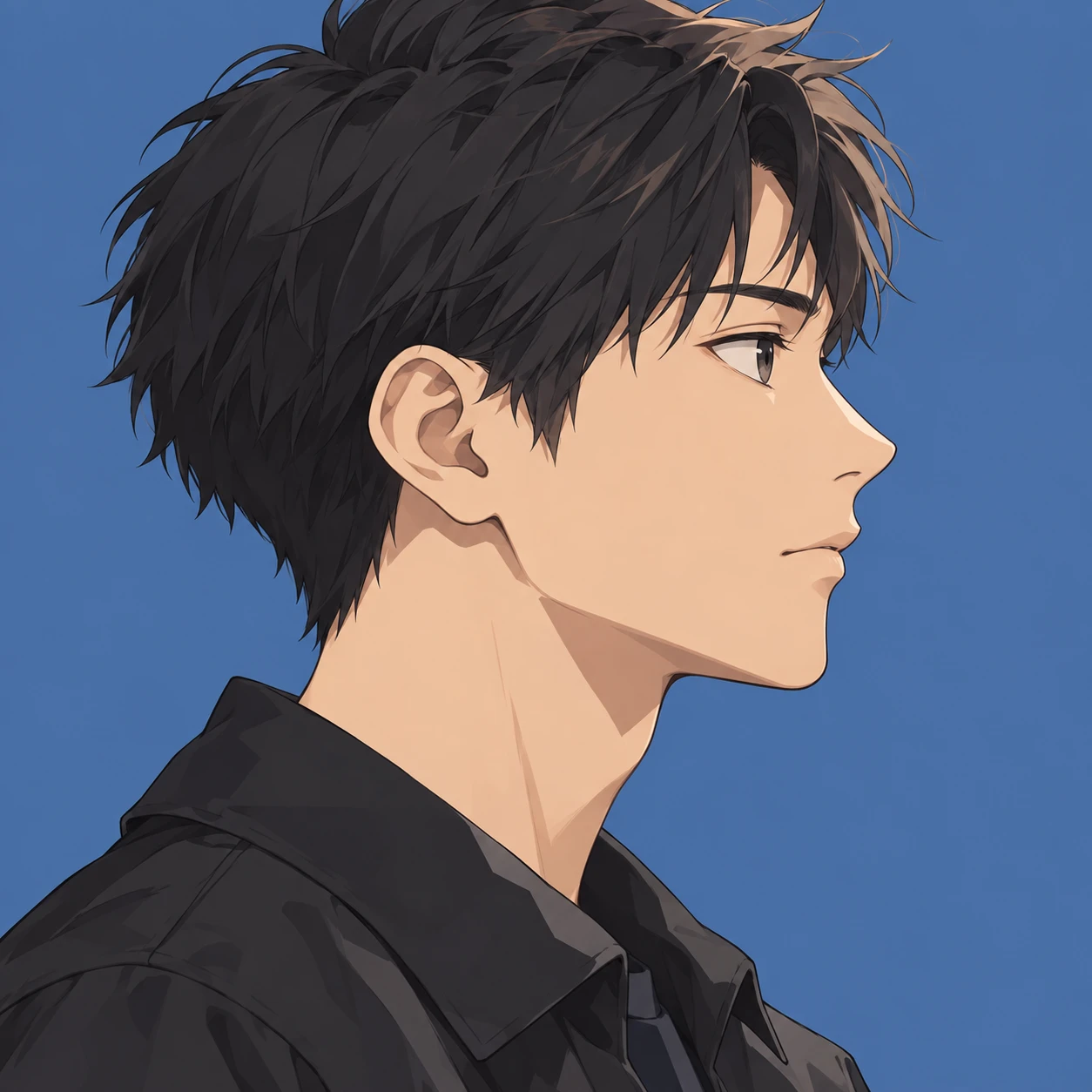 Anime-style profile picture of a man seen from the side (loose cartoon)
