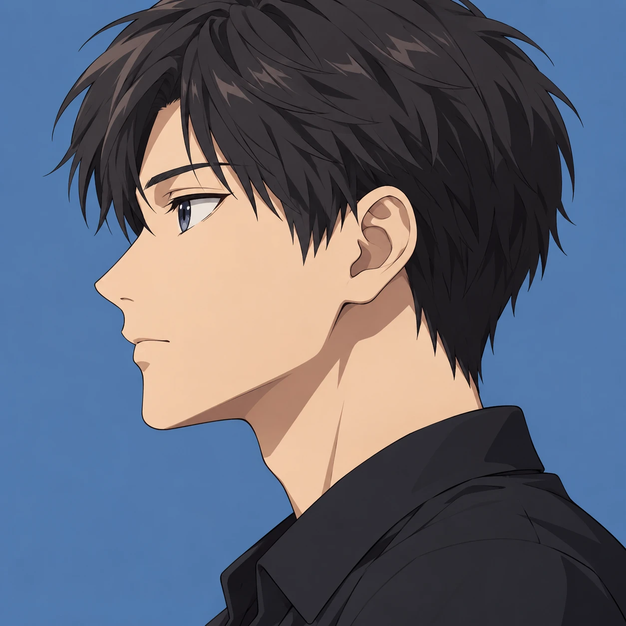 Anime-style profile picture of a man seen from the side (anime cel-shaded)